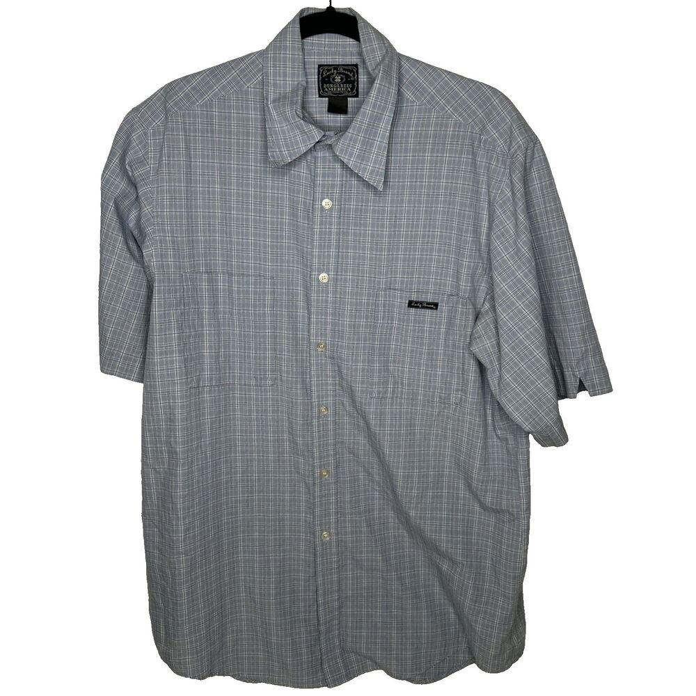 Lucky Brand Blue Plaid Button Up Shirt Short Sleeve See Measurements Reads Large